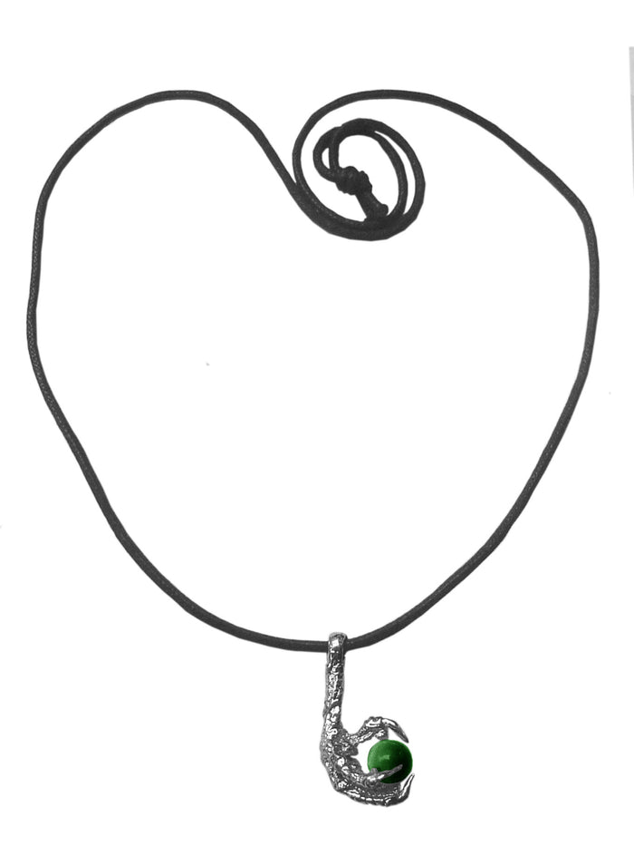 Medieval Metal - Bird Claw Green Sphere Silver Necklace, (BCN-GN-S)