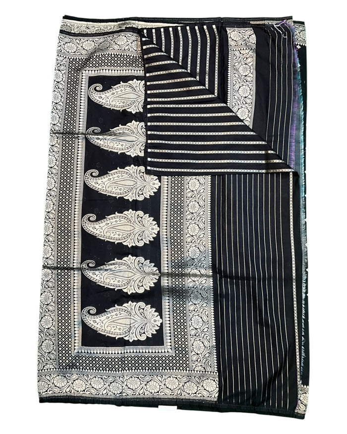Black - Classic Banarasi Soft Silky Saree with Blouse Piece - UK stock - 24hr Dispatch - UST2501 VT