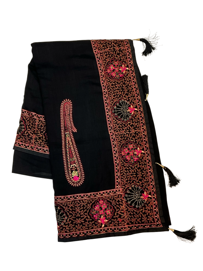 Black - Classic Saree with Thread Work and Blouse Piece - UK stock - 24hr Dispatch - RS2505 VY