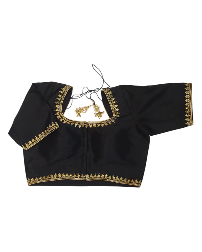 Black - Dupion Silky Saree / Lehenga blouse - 38" Bust (UK 12) Can be let out to size 16  - KP272 01Hp25