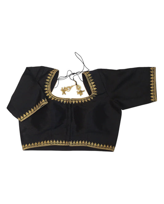 Black - Dupion Silky Saree / Lehenga blouse - 38" Bust (UK 12) Can be let out to size 16  - KP272 01Hp25