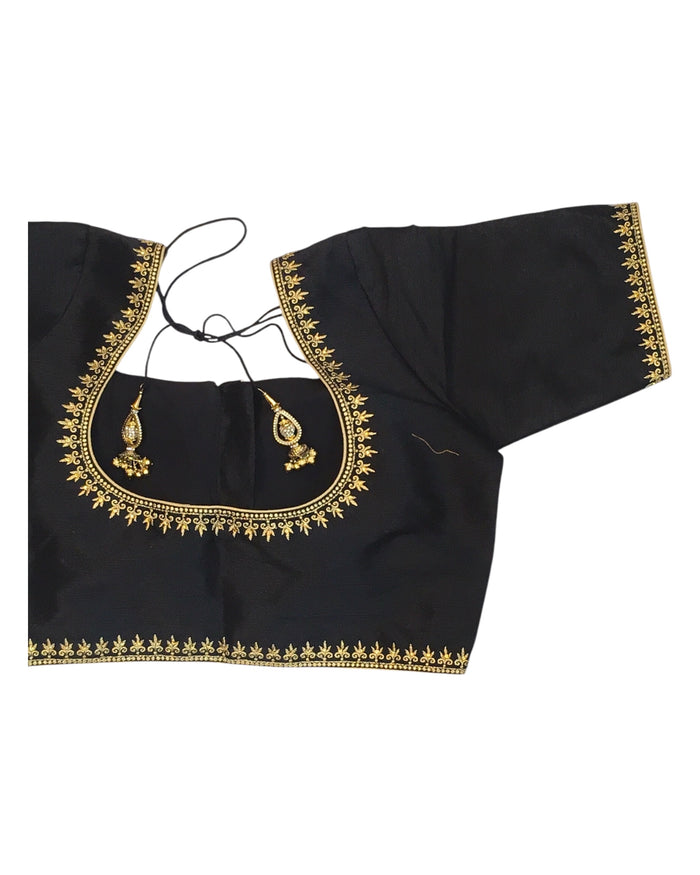 Black - Dupion Silky Saree / Lehenga blouse - 38" Bust (UK 12) Can be let out to size 16  - KP272 01Hp25