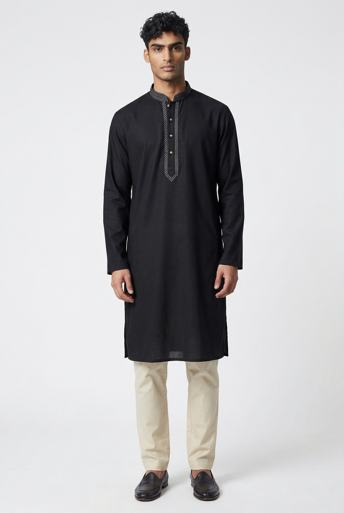 Black - Fantastic Mens Indian Kurta set - Weddings / Walimas , Sangeet, Eid, Mehndi / Henna - NAD2502 01KP25