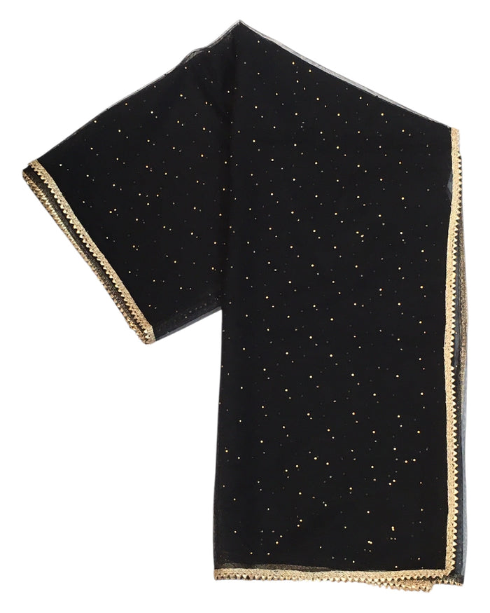 Black - Ladies Net Dupatta with Gold Lace Border  & Diamante - Mix N Match -  VC2501 T0125