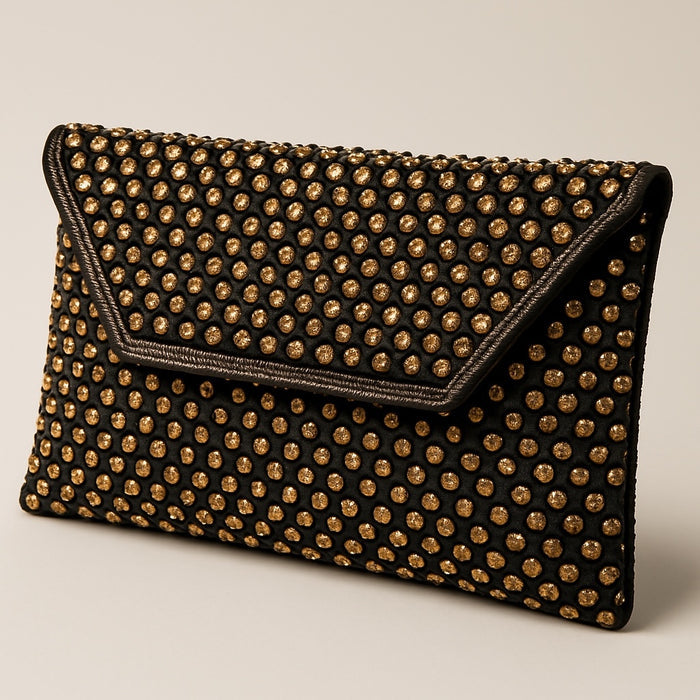 Black - Rich Hand Embroidered Clutch Bag / Handbag - AKB235 05KP25
