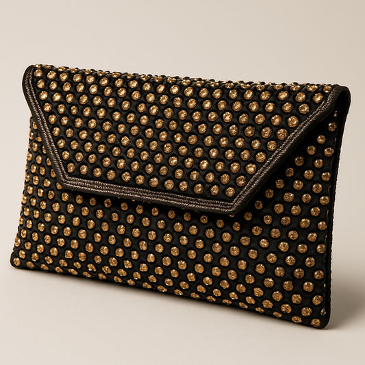 Black - Rich Hand Embroidered Clutch Bag / Handbag - AKB235 05KP25