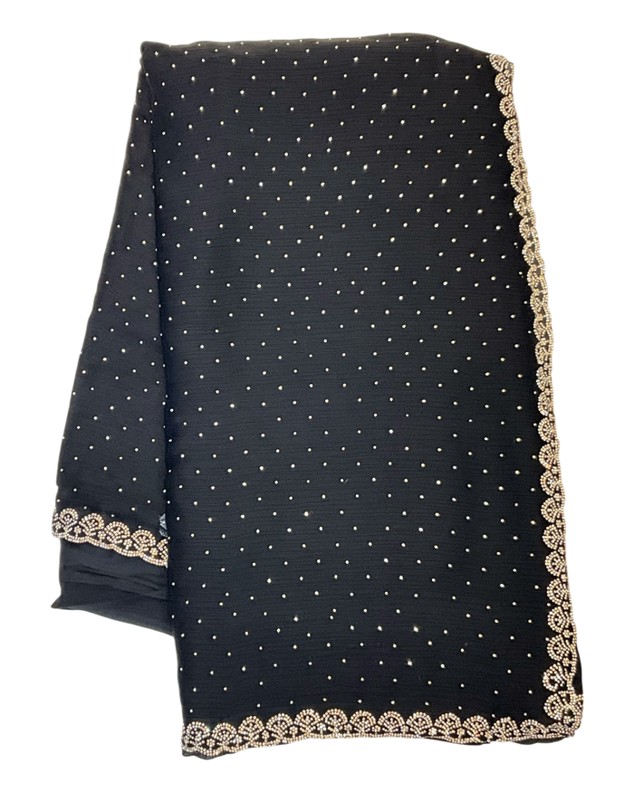 Black - Rich Saree with Stone Work Border and Blouse Piece - UK stock - 24hr Dispatch - RS2509 VA