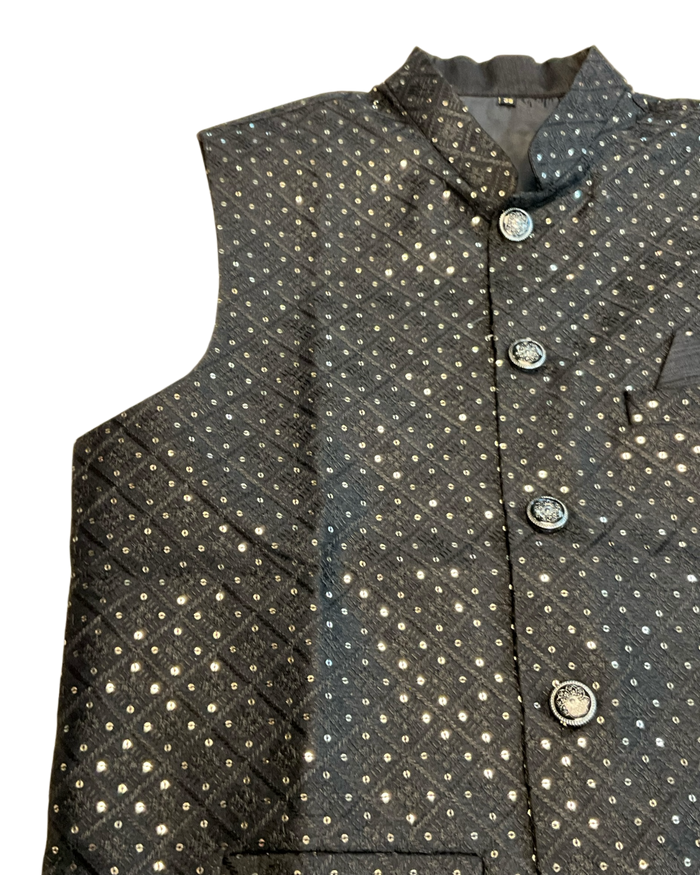 Black - Sequins All Over Embroidered - Mens Indian Waistcoat - UK Stock - 24 hr Dispatch - KCS4785 03KR26