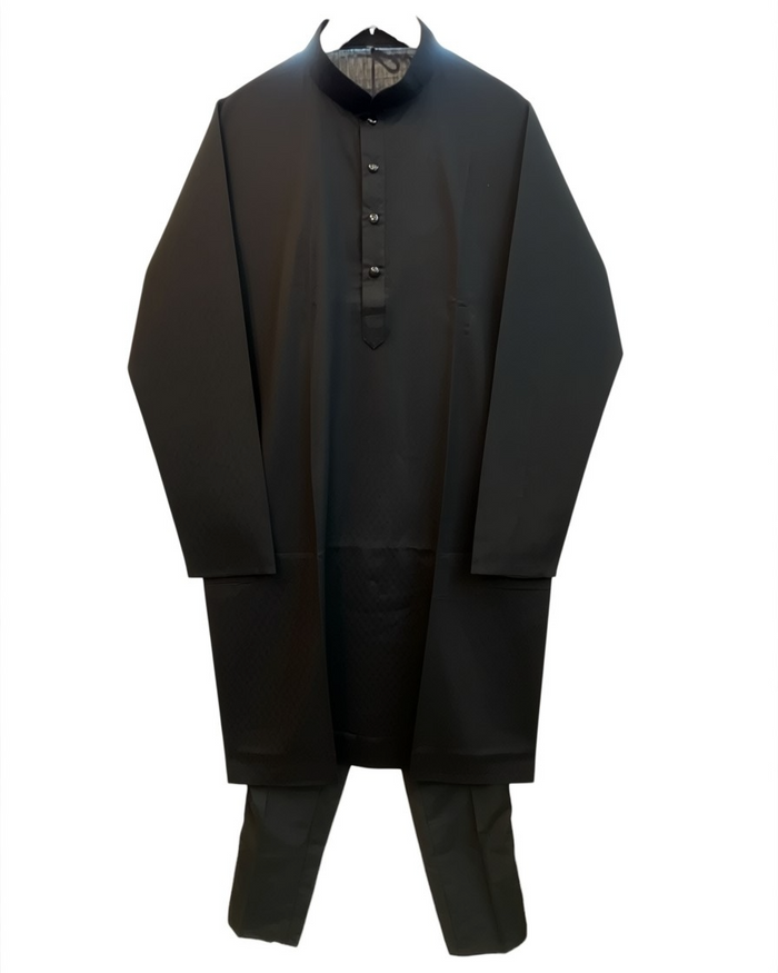 Black - Soft Cotton Self Woven Mens Kurta Set - Sangeet Mehendi Haldi - KCS1263 03KJ26