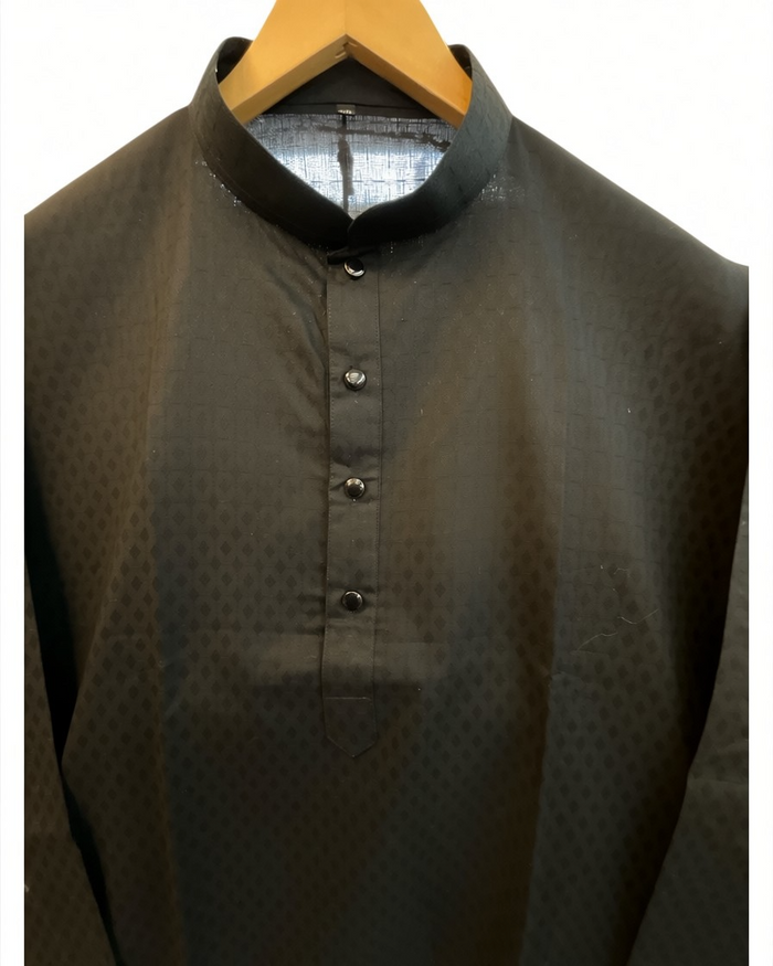 Black - Soft Cotton Self Woven Mens Kurta Set - Sangeet Mehendi Haldi - KCS1263 03KJ26