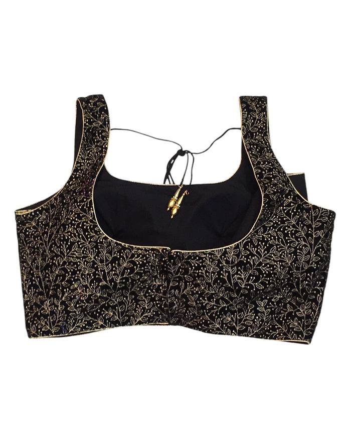 Black - Velvet Embroidered Saree / Lehenga Blouse - 42" Bust (UK 16) Can be let out to size 18  - X952 01KT25
