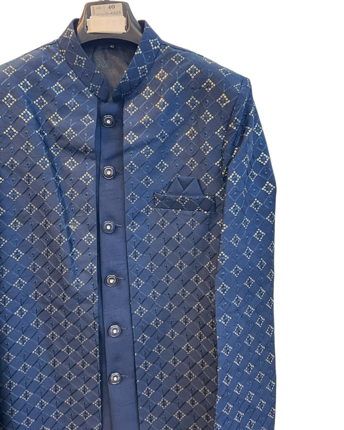 Blue - Mens Knee Length  Jacket with Long Waistcoat - Sherwani / Indo-Western - Fantastic Fit - KCS6625 03TT26
