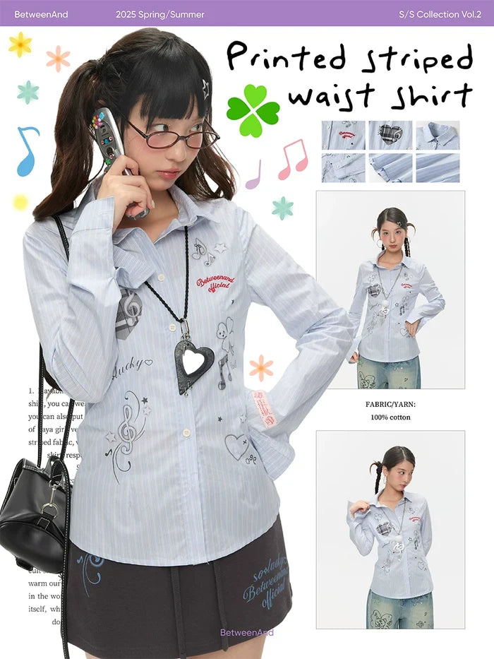 Blue striped cotton shirt with slim waist design
