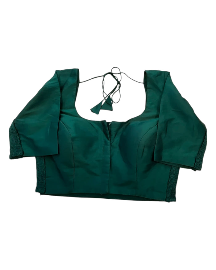 Bottle Green - HYBRID Silky Saree blouse - With Elastic on both side for Great fit - Size 36",38", 40" S M L  - VAM1216 Ap