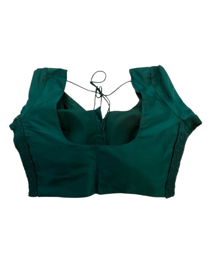 Bottle Green - HYBRID Silky Saree blouse - With Elastic on both side for Great fit - Size 36",38", 40" S M L  - VAM1216 Ap