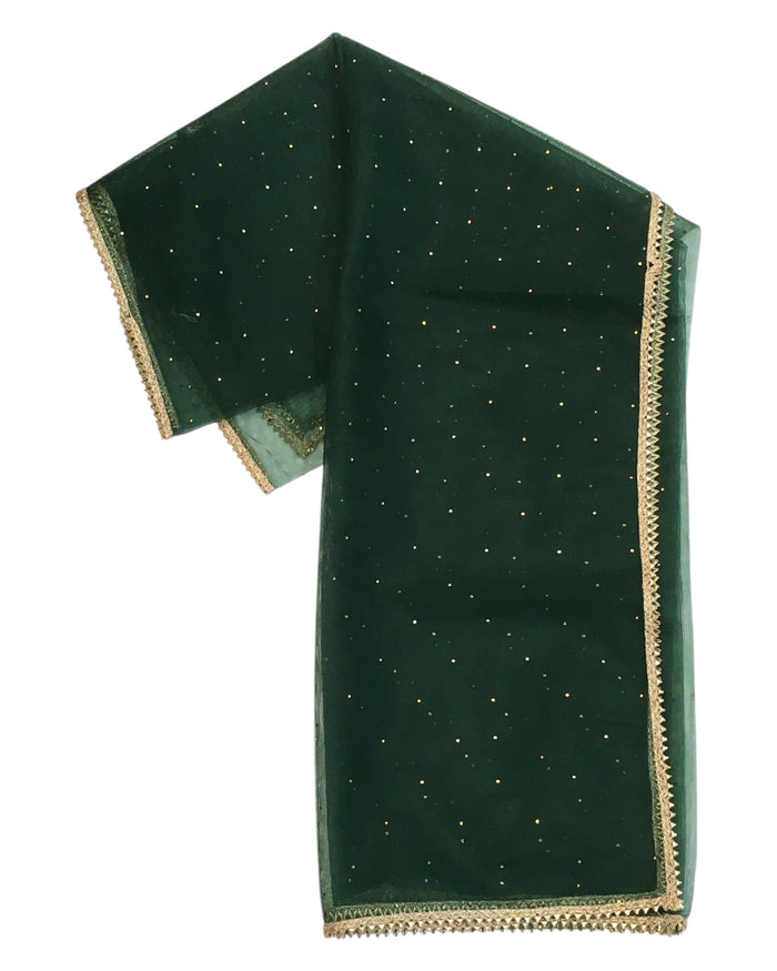 Bottle Green - Ladies Net Dupatta with Gold Lace Border  & Diamante - Mix N Match -  VC2501 T0125