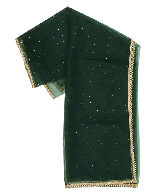 Bottle Green - Ladies Net Dupatta with Gold Lace Border  & Diamante - Mix N Match -  VC2501 T0125