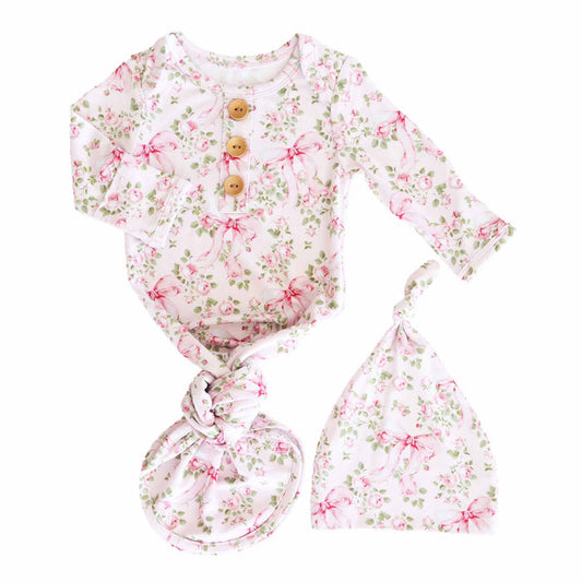 Bows in Bloom Baby Knot Gown & Hat Set
