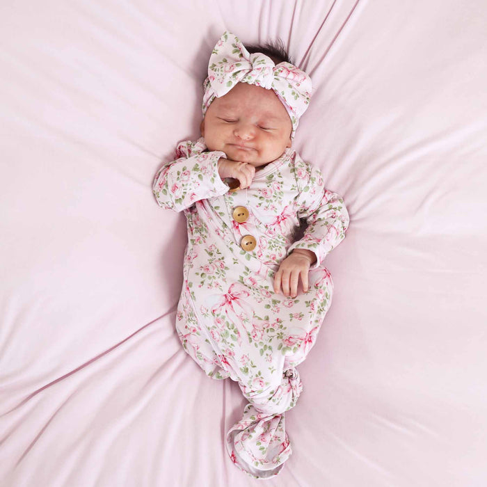 Bows in Bloom Baby Knot Gown & Hat Set