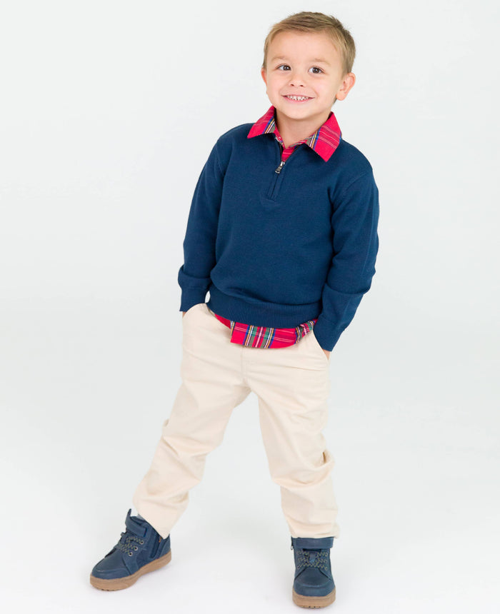Boys Khaki Stretch Chino Pants: Off-White / 3-6m