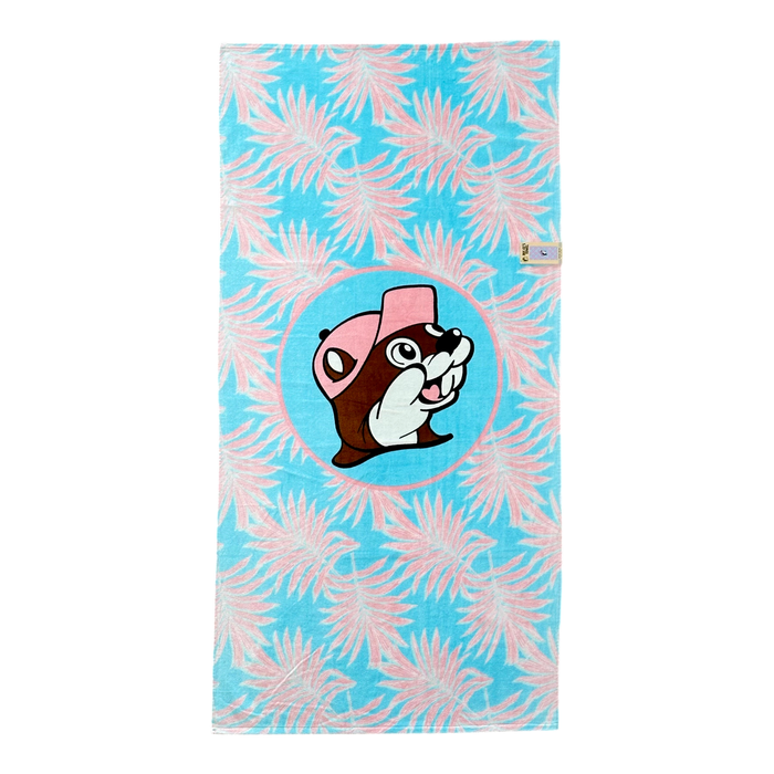 Buc-ee's pink palm towel - 32x64 inch cotton towel