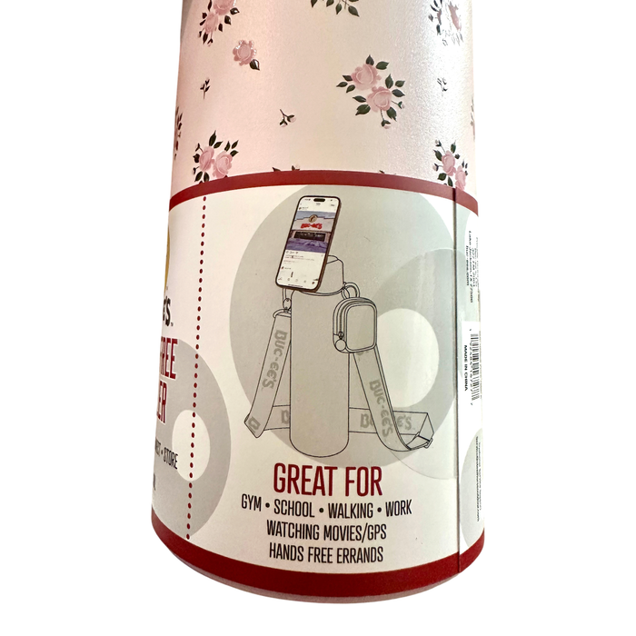 Pink tumbler - hands-free with strap and accessory bag