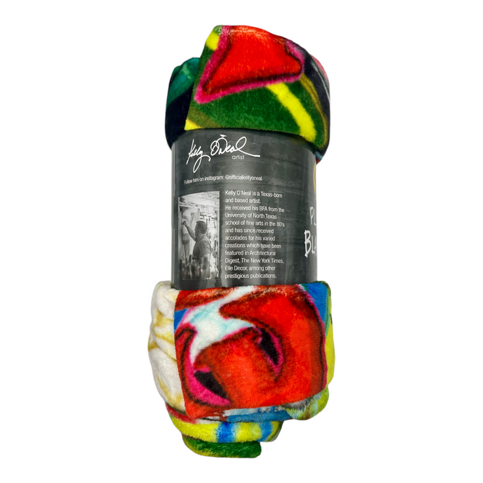 Buc-ee's abstract plush blanket featuring lively graphics and soft fabric