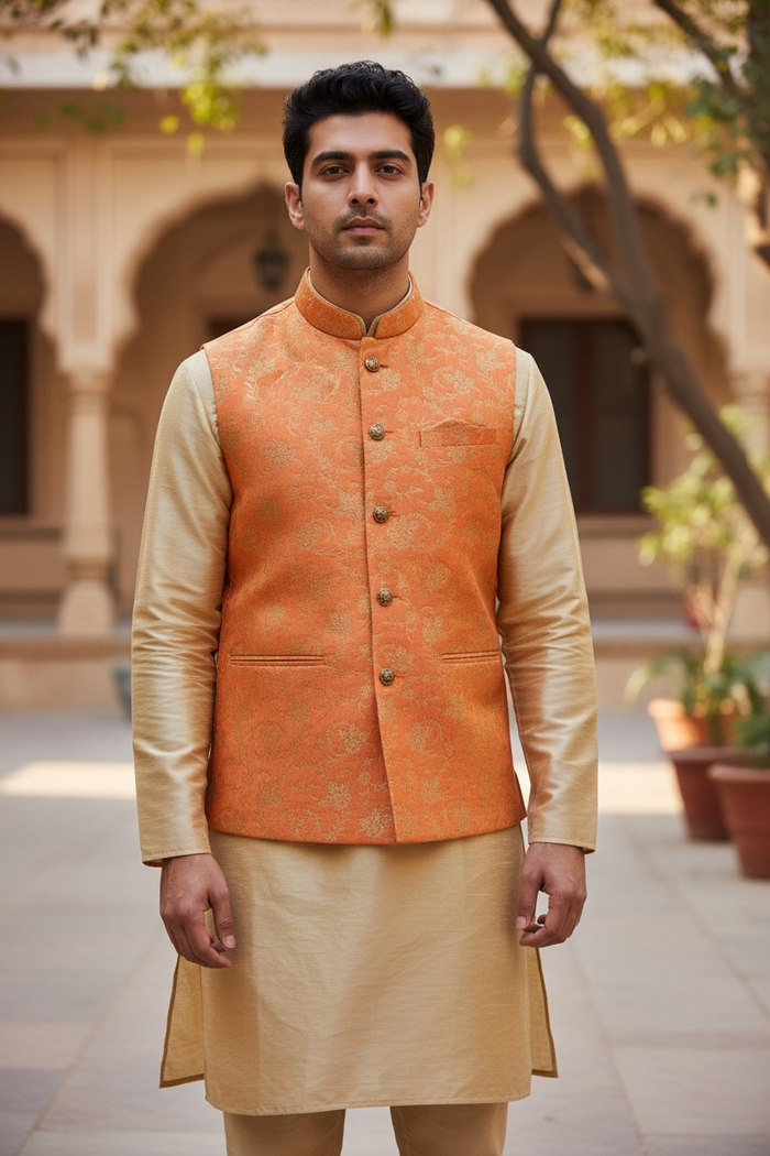 Burnt Orange - Rich Brocade - Mens Traditional Waistcoat - UK Stock - VNS-JKT01 10KK25