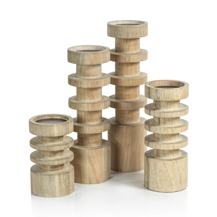 Carved Mango Wood Pillar Candle Holder