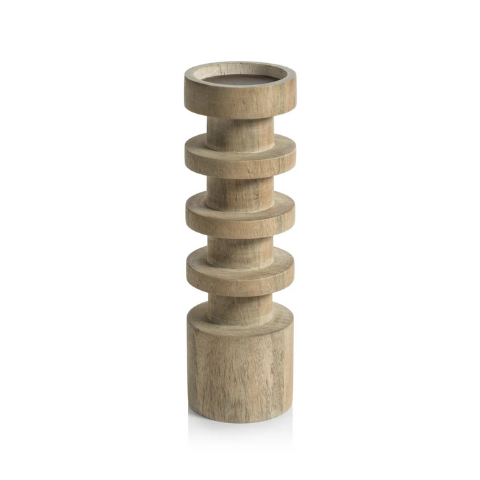 Carved Mango Wood Pillar Candle Holder