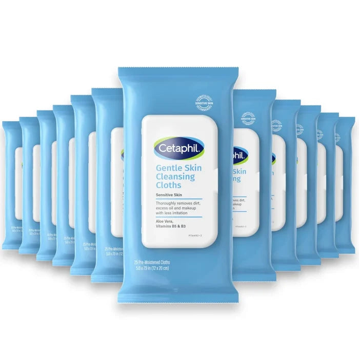 Cetaphil -  Gentle Skin Cleansing Cloths Face and Body Wipes - 25 Ct - 12 Pack