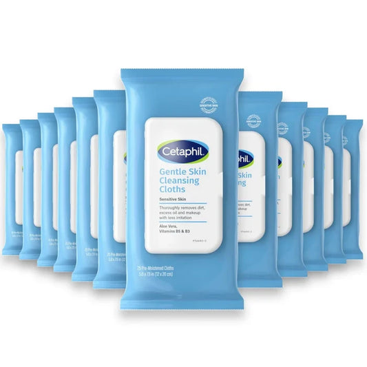 Cetaphil -  Gentle Skin Cleansing Cloths Face and Body Wipes - 25 Ct - 12 Pack