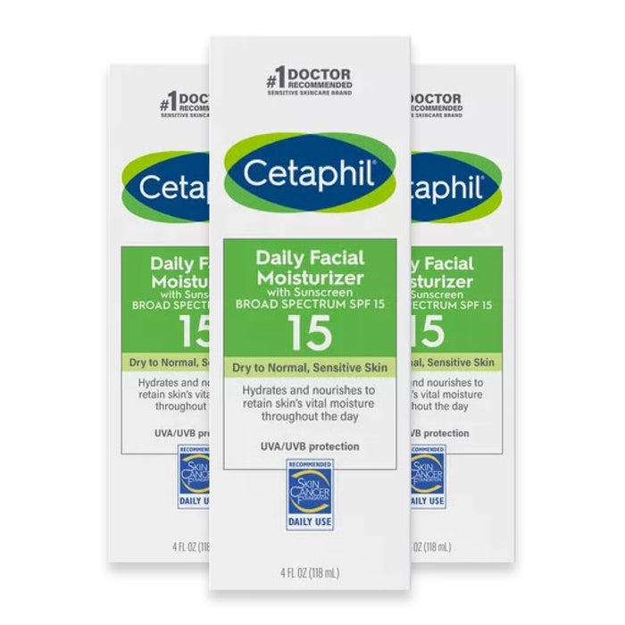 Cetaphil Daily Facial Moisturizer SPF 15, Fragrance Free - 4 fl oz - 3 Pack - OPEN BOX -