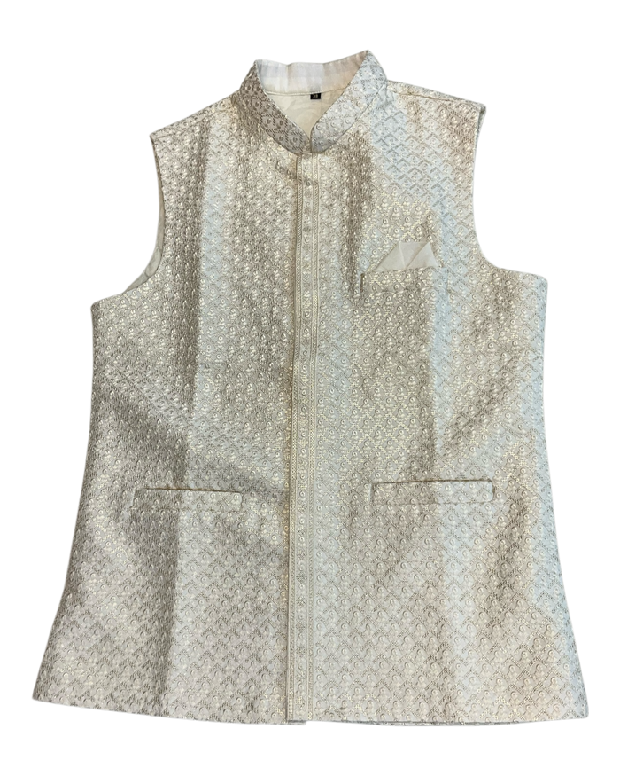 Champagne - Premium Self All Over Embroidered - Mens Indian Waistcoat - UK Stock - 24 hr Dispatch - KCS4787 03KR26