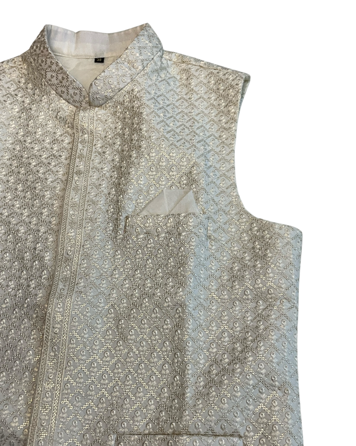 Champagne - Premium Self All Over Embroidered - Mens Indian Waistcoat - UK Stock - 24 hr Dispatch - KCS4787 03KR26