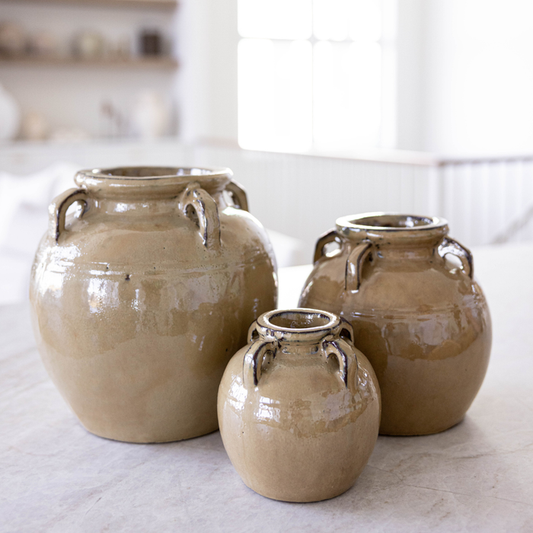 Chevalier Cream Glazed Vase With Handles - Magnolia Lane co. Home + Garden + Gift