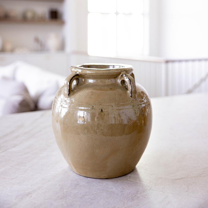 Chevalier Cream Glazed Vase With Handles - Magnolia Lane co. Home + Garden + Gift