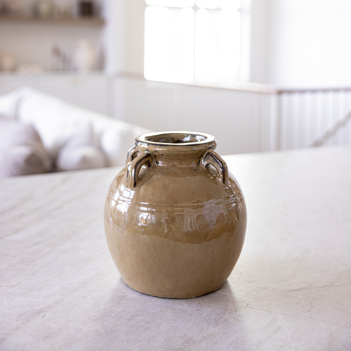 Chevalier Cream Glazed Vase With Handles - Magnolia Lane co. Home + Garden + Gift