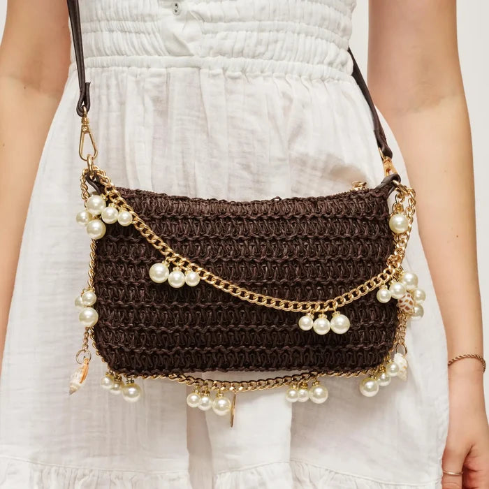 Chocolate Steph Seasonal Seashell Straw Bag Evening Bag