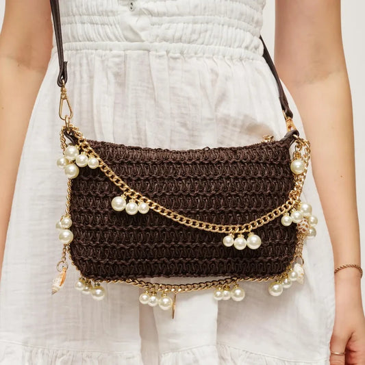 Chocolate Steph Seasonal Seashell Straw Bag Evening Bag