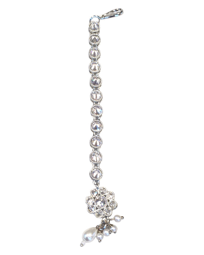 Clear / White - Silver Finish Small Size Tika Head Piece - Indian Ladies Fashion Jewellery - AE2436 11Vp24