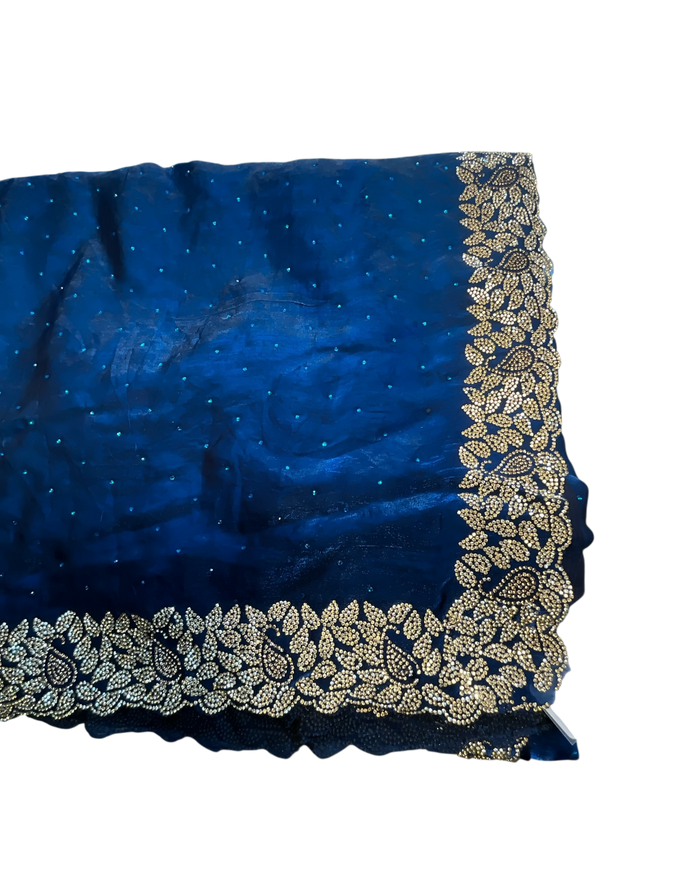 Cobalt Blue - Soft Crepe - Stone Work Saree with Blouse Piece - UK stock - 24hr Dispatch - RS2540 TV