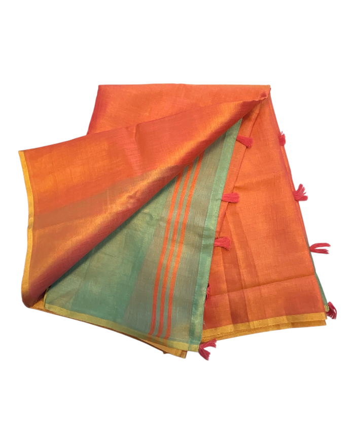 Coral - Classic Plain Cotton Silky Fancy Saree with Blouse Piece - UK Stock - 2/3 days Delivery  12KV25 RP514