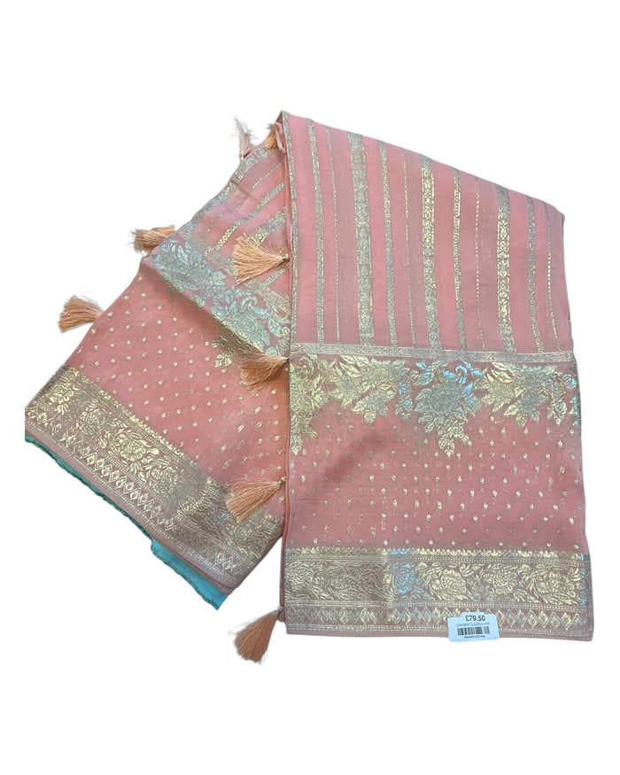Coral - Handloom  - Chiffon Banarasi Saree with Blouse Piece - JOH1603 10TY25