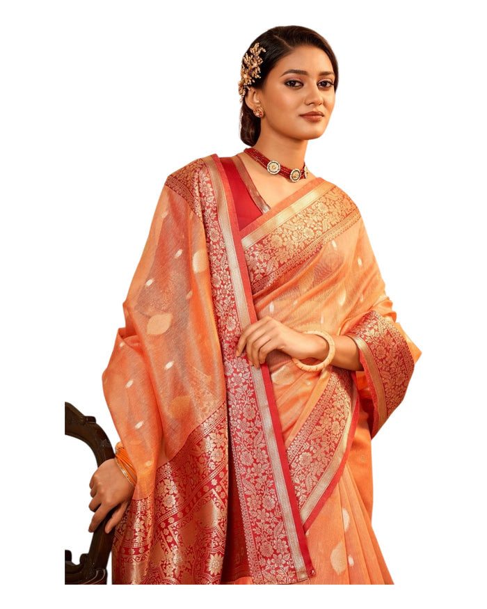 Coral - Handloom  - Cotton Silky Banarasi Saree with Blouse Piece - RP84003 10KP25