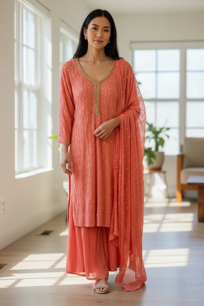 Coral - Ladies Medium Top Palazzo Trousers Suit - Size 14 (40") - KTC241030 JY