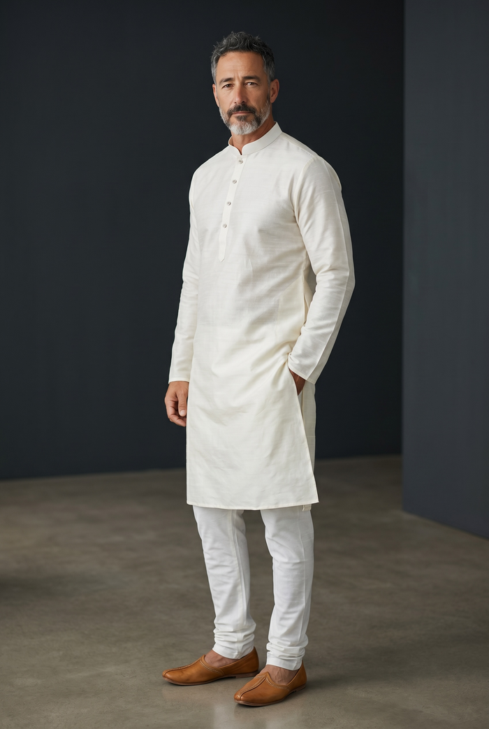 Cream - Premium Linen Mens Indian Kurta set - UK Stock - Weddings / Walimas , Sangeet, Diwali, Eid, Mehndi / Henna - VEE1365 KP