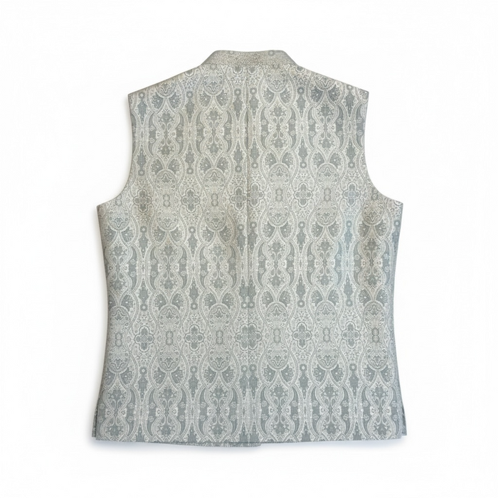 Cream - Sage Green Brocade - Premium Banarasi Handloom - Mens Indian Waistcoat - UK Stock - 24 hr Dispatch - VNS2607 03KP26