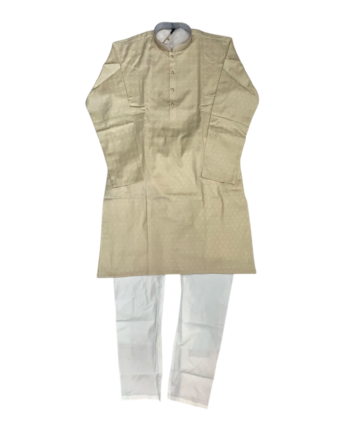 Cream - Self Woven Brocade Mens Indian Kurta set - UK Stock - Weddings / Walimas , Sangeet, Diwali, Eid, Mehndi / Henna - VEE3115 KC
