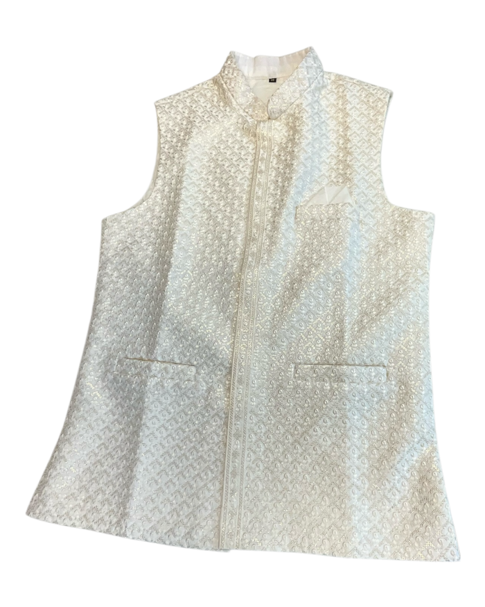 Cream / Off White - Premium Self All Over Embroidered - Mens Indian Waistcoat - UK Stock - 24 hr Dispatch - KCS4787 03KR26 (Copy)
